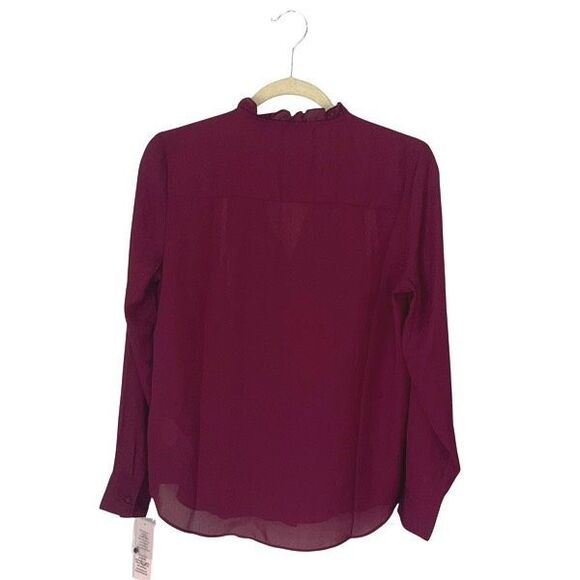 Nanette Lepore Womens Pleated Button Front Long Sleeve Blouse Burgundy Small NWT - Picture 3 of 7